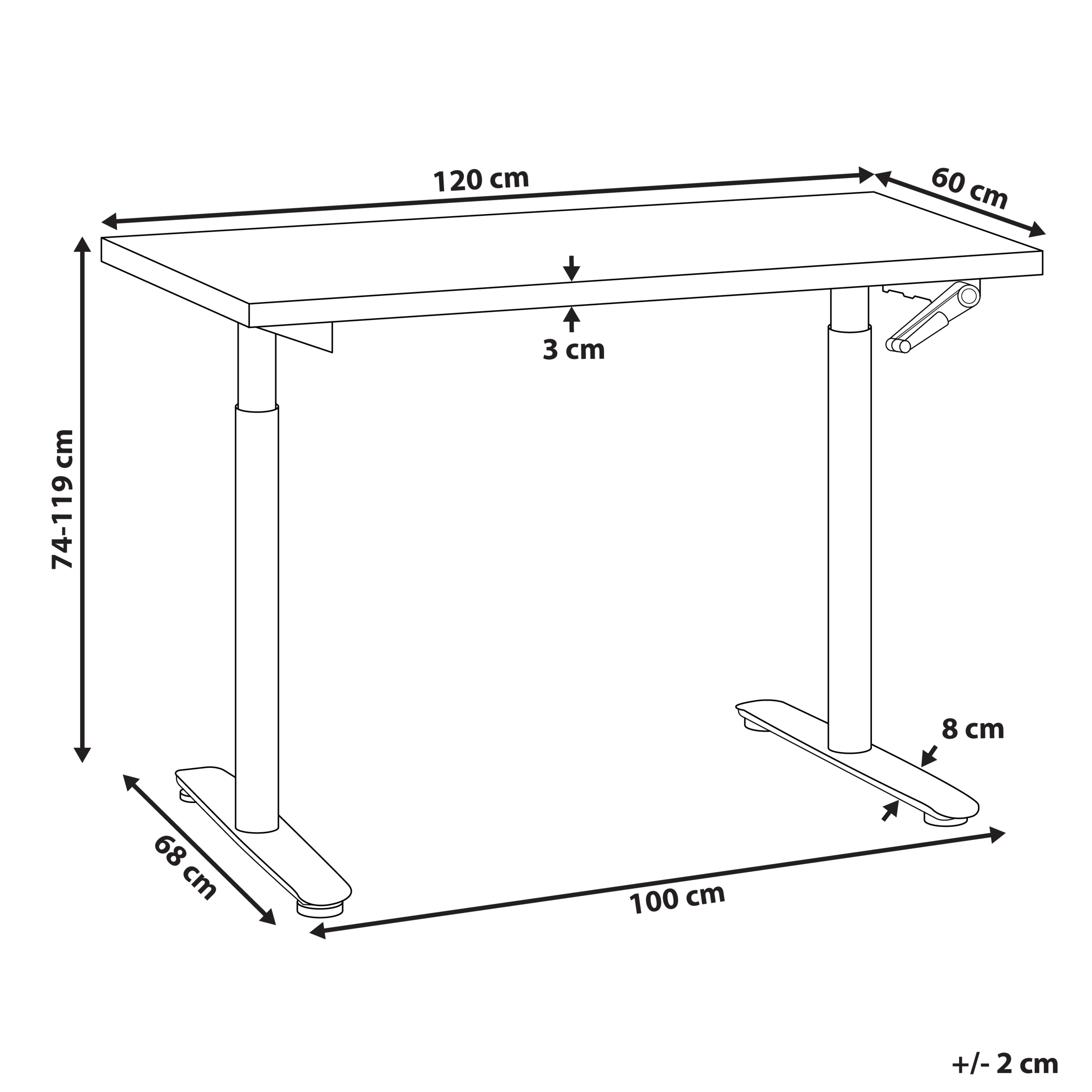 Manuellt höj- och sänkbart skrivbord DESTINAS 120 cm 72 cm Svart/ Ljusbrun