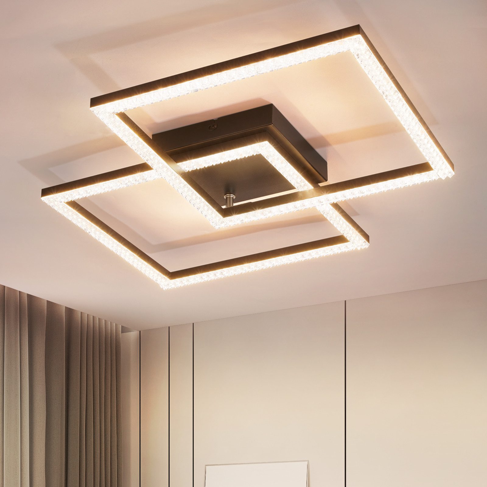 NETTLIFE LED-taklampa, för vardagsrum svart, 3000K varmvit modern kristallsovrumslampa, 24WFör kök, sovrum