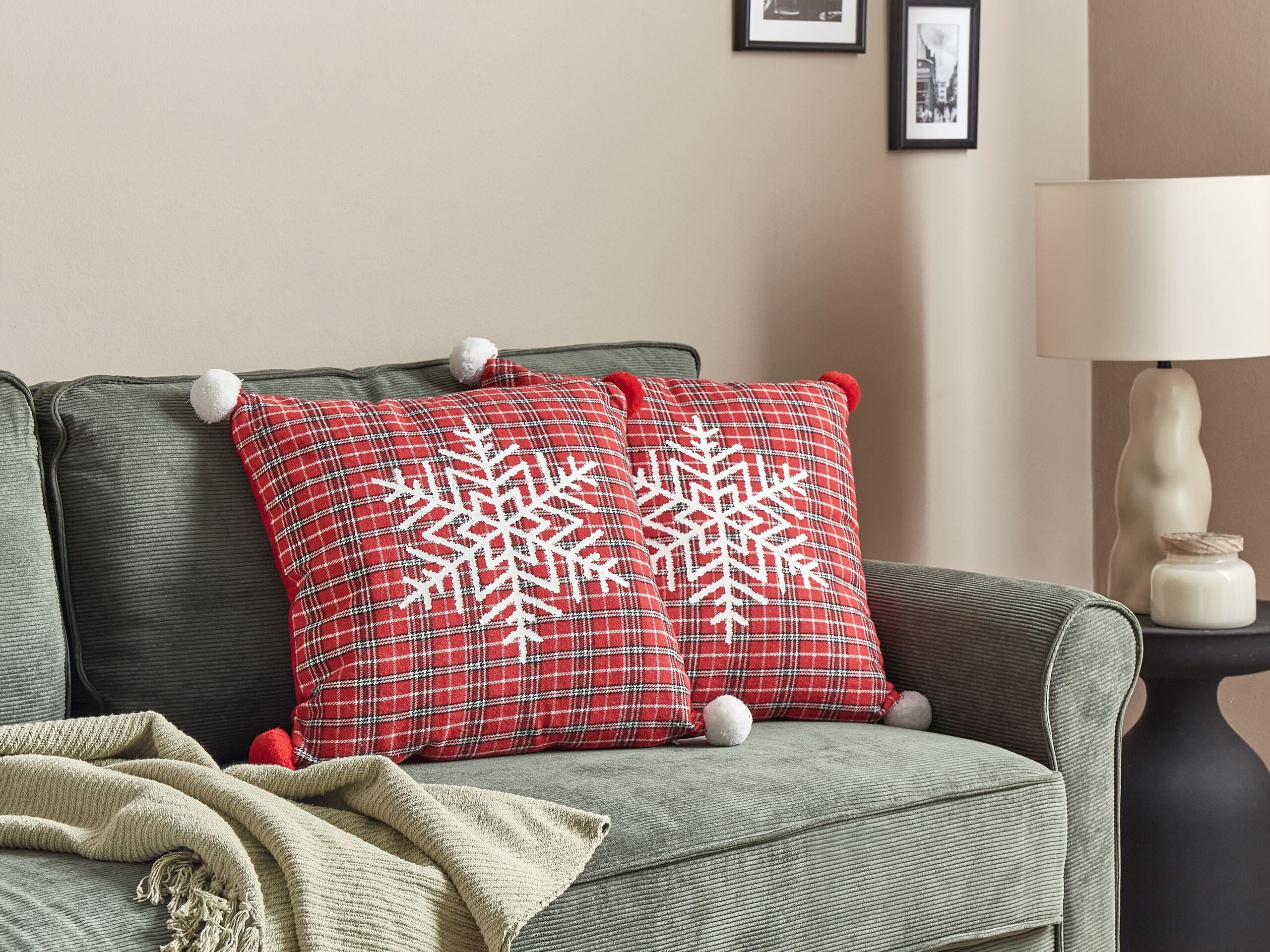 Set med 2 prydnadskuddar LONICERA 45 x 45 cm Röd Julmotiv