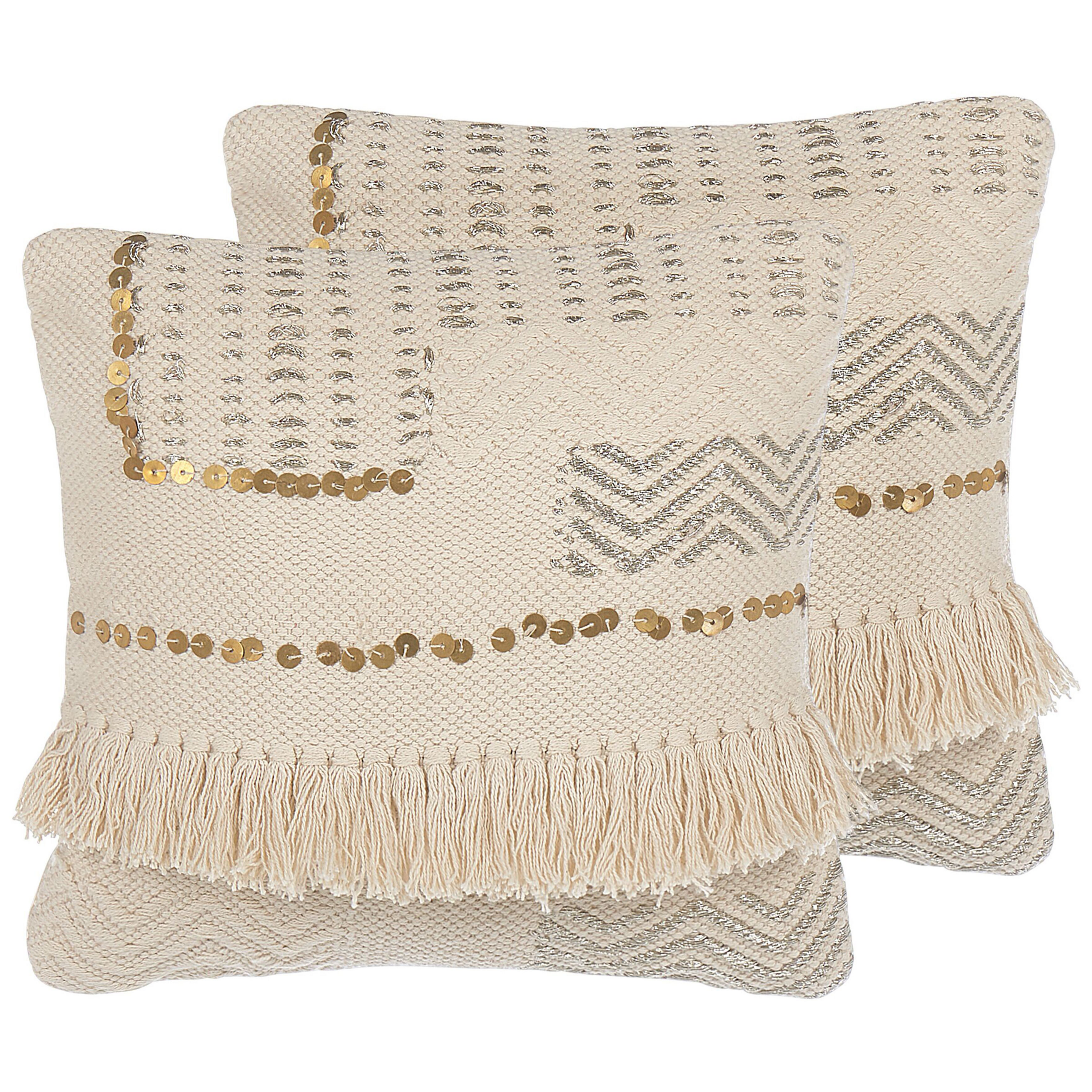 Set med 2 prydnadskuddar VAYALI 45 x 45 cm Bomull Beige Randigt