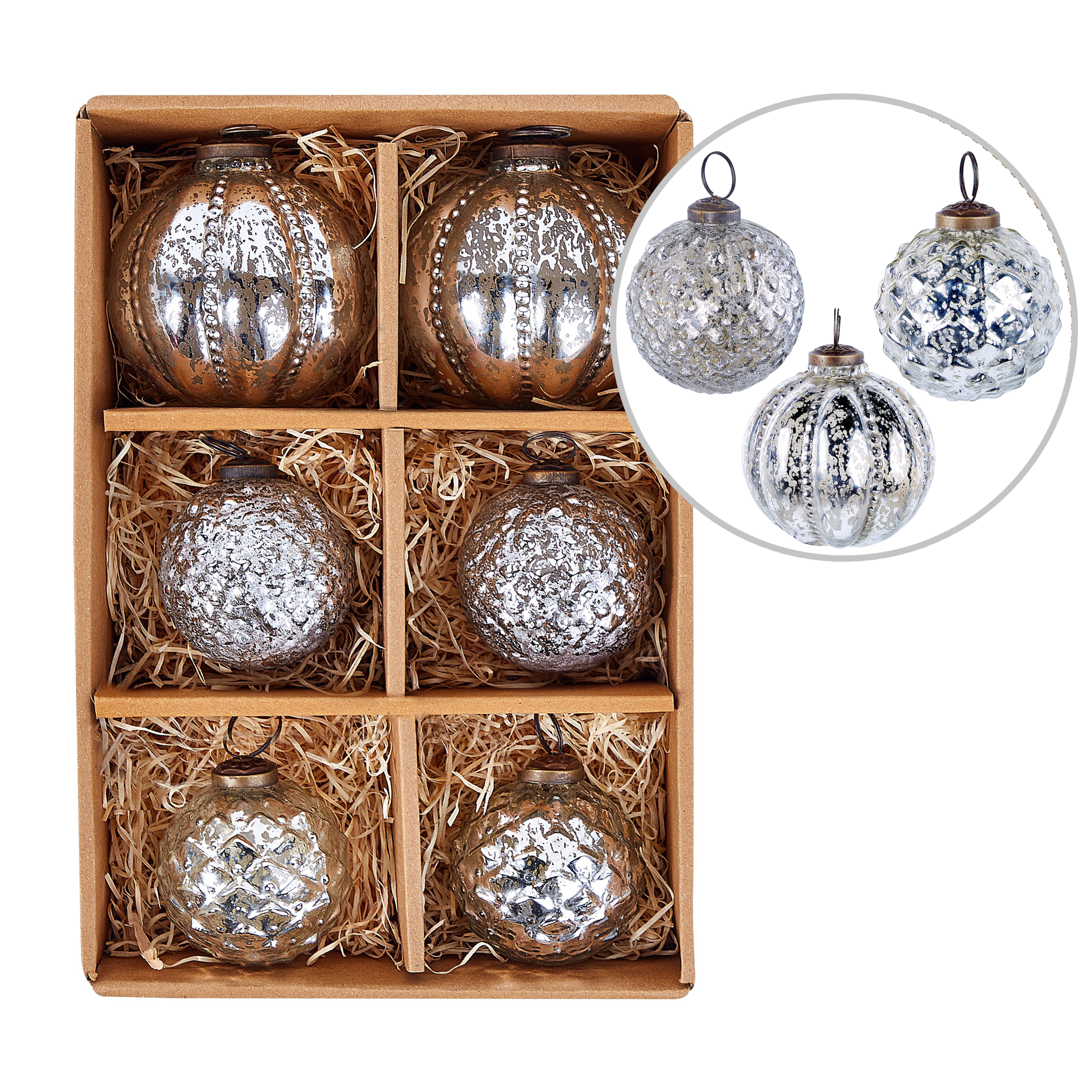 Set med 6 julgranskulor ARGENTIN Glas Silver