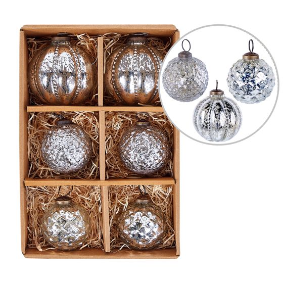Set med 6 julgranskulor ARGENTIN Glas Silver