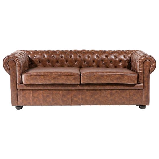Soffa 3-sits CHESTERFIELD Konstläder Guldbrun