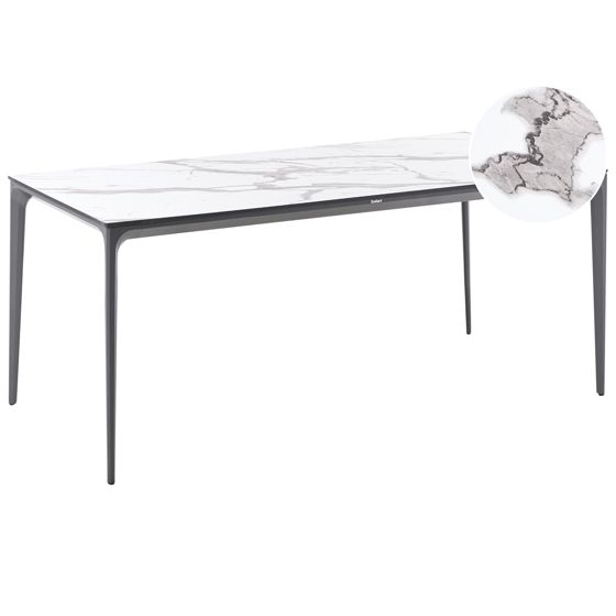 Trädgårdsmatbord SOVARETO 180 cm 90 cm Marmoreffekt Vit marmor