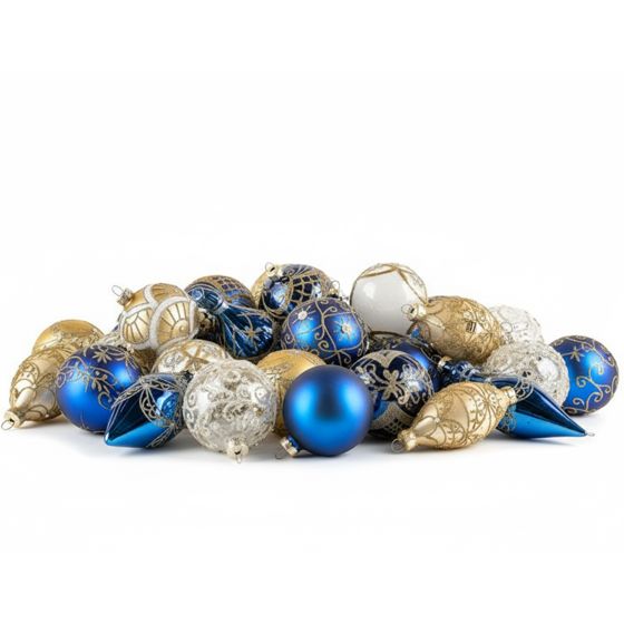 Set med 35 julgranskulor ICEDROP Glas Blå/ guld