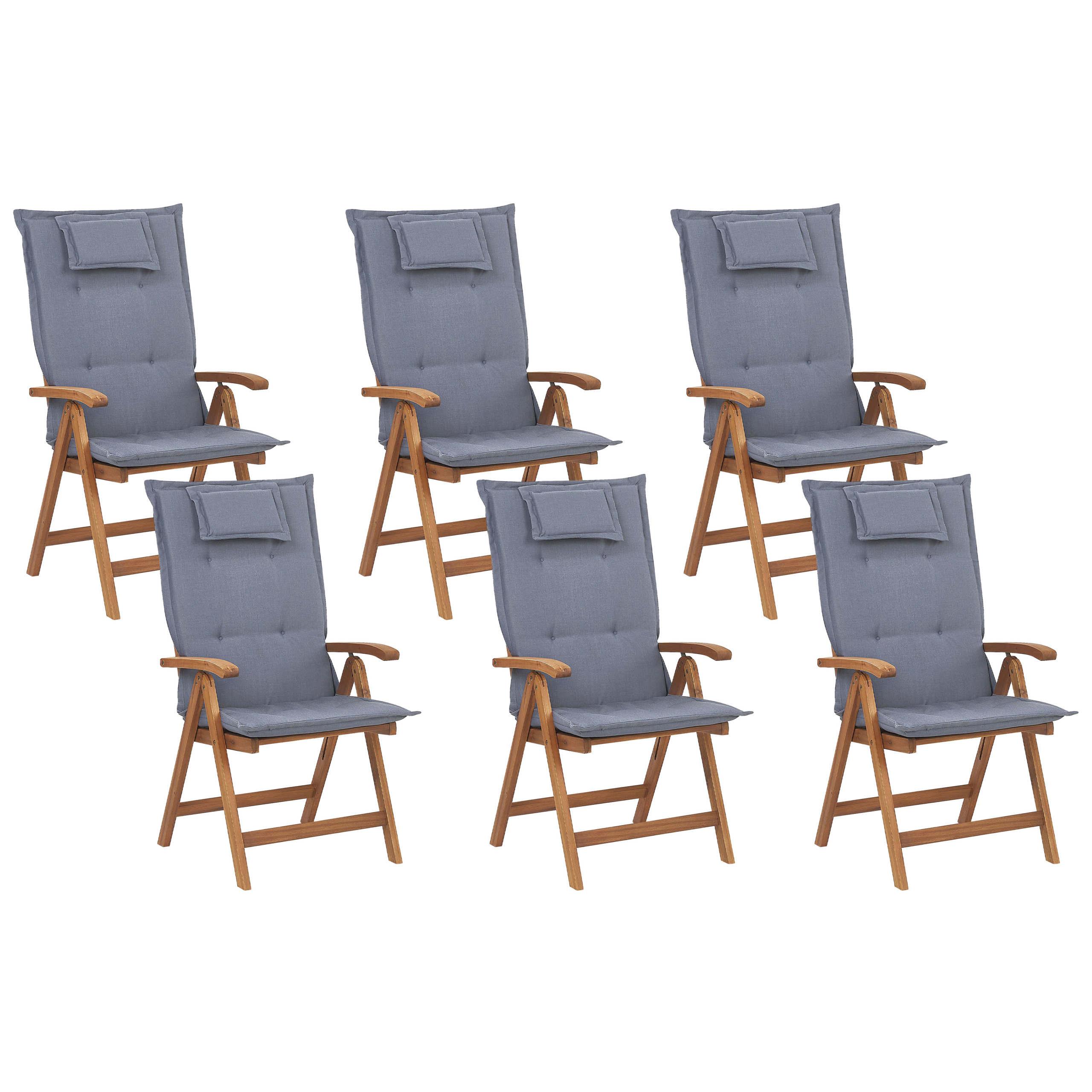 Set med 6 stolar med dynor JAVA Akaciaträ Blå