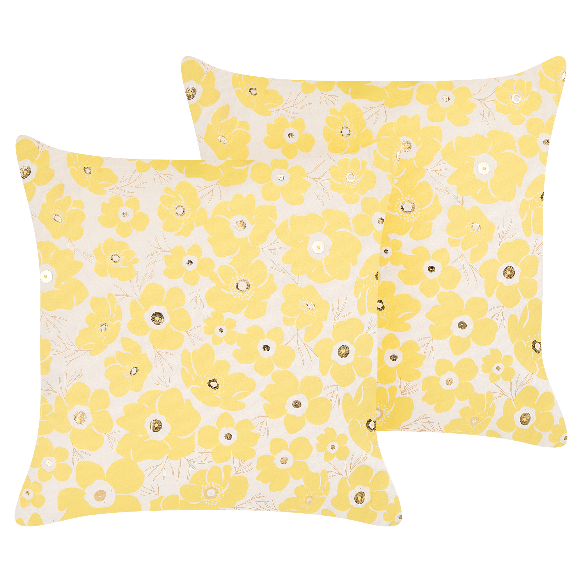 Set med 2 prydnadskuddar TRITELEIA 45 x 45 cm Sammet Gul Blommigt tryck