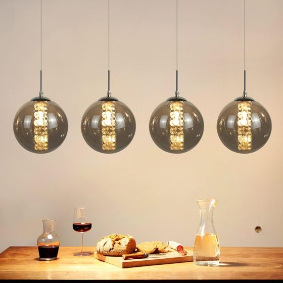 NETTLIFE pendellampa grå, glasdiameter, 70 cm, G9 matbordskrona Höjdjusterbar 4 färgade glödlampor, matbordslampa För köket