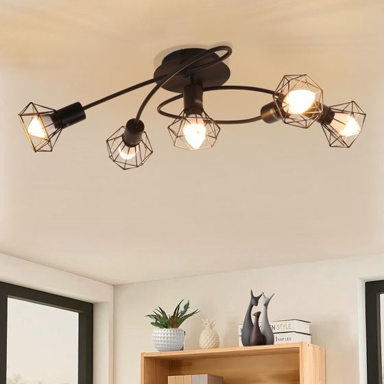 NETTLIFE LED - taklampa E14 svart taklampa 5 lampor industriell justerbar 350° retro vintage - spotlight