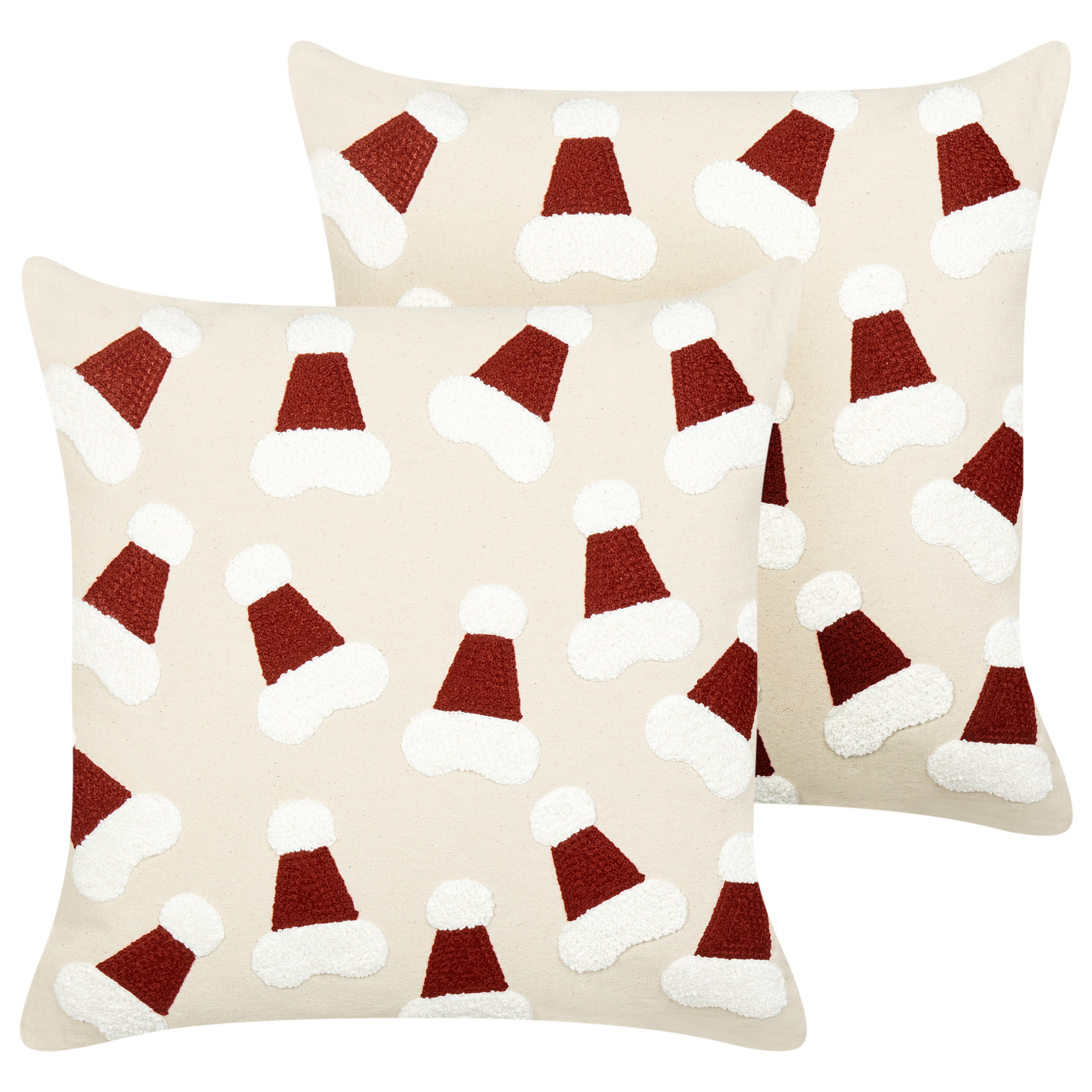 Set med 2 prydnadskuddar SUGARPLUM 45 x 45 cm Bomull Ljusbeige Julmotiv