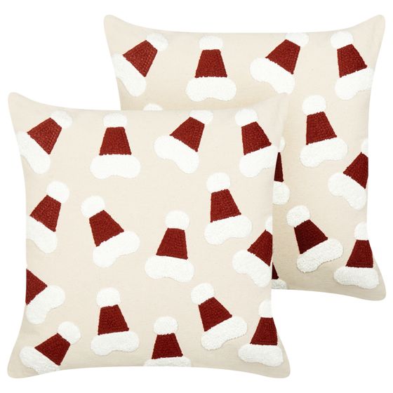 Set med 2 prydnadskuddar SUGARPLUM 45 x 45 cm Bomull Ljusbeige Julmotiv