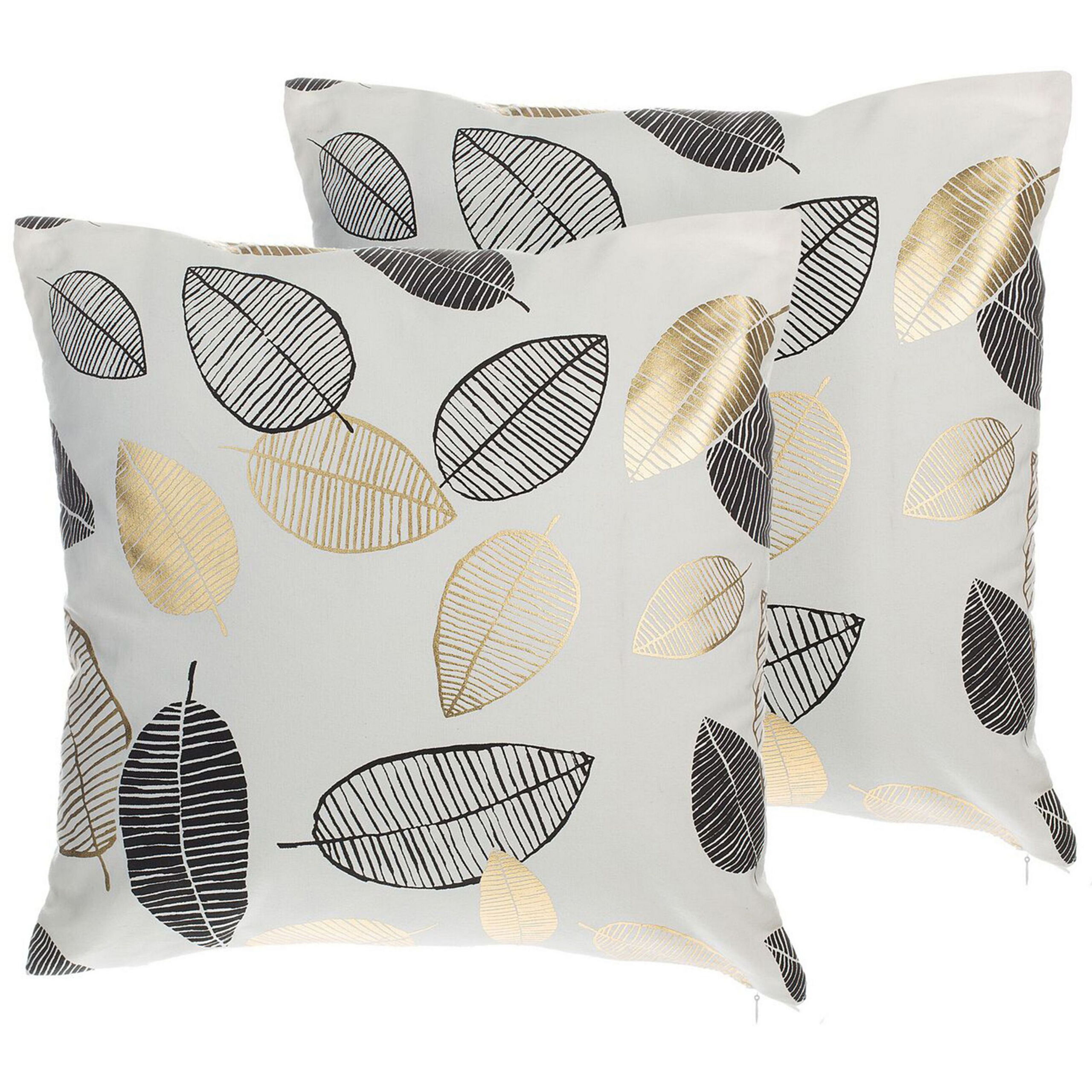 Set med 2 prydnadskuddar LOTUS 45 x 45 cm Bomull Vit Guld Svart Växtmotiv