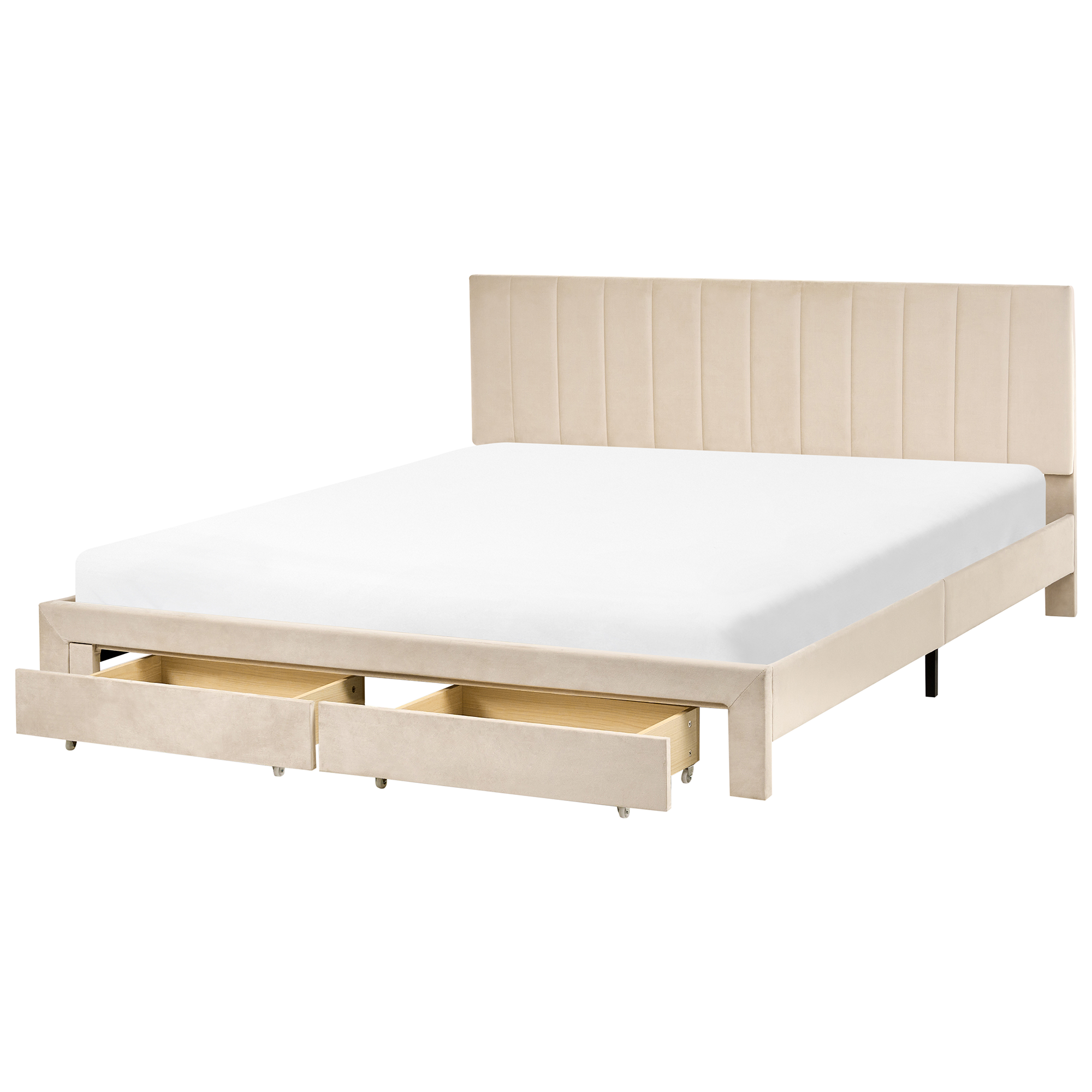 Säng med förvaringslådor LONZAC Sammet Beige 180 x 200 cm