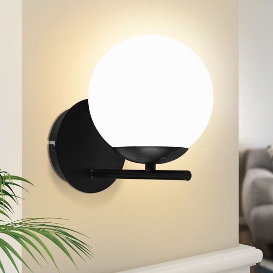 NETTLIFE svart inomhusvägglampa - E27 metall modern, designglas, sänglampa vintage Badrumsvägglampa Korridorlampa
