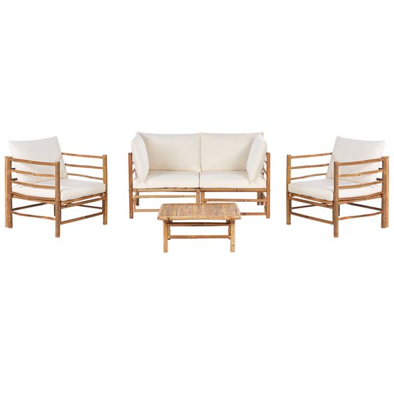 Trädgårdssoffgrupp med bord 4-sits CERRETO Bambu Off-White