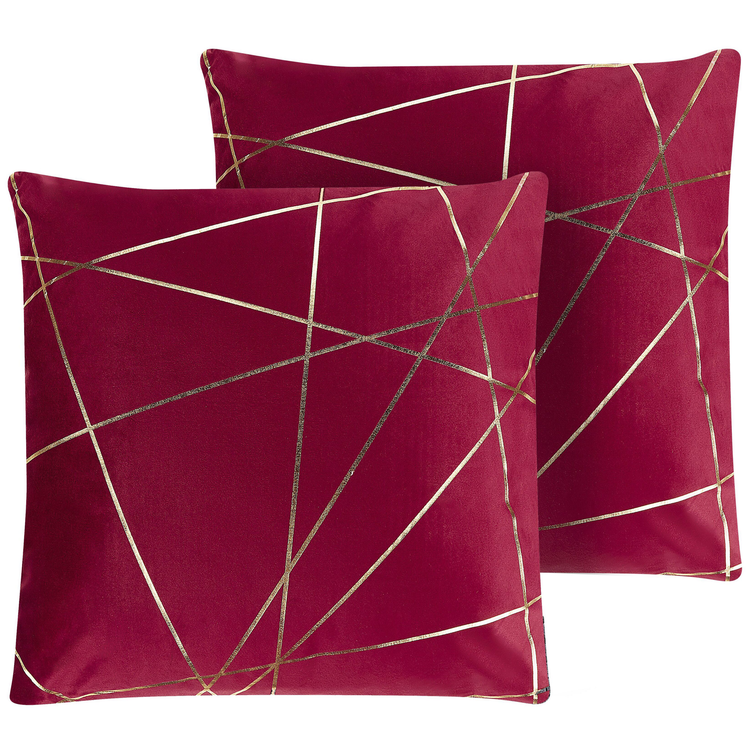 Set med 2 prydnadskuddar PINUS 45 x 45 cm Sammet Röd Geometriskt tryck