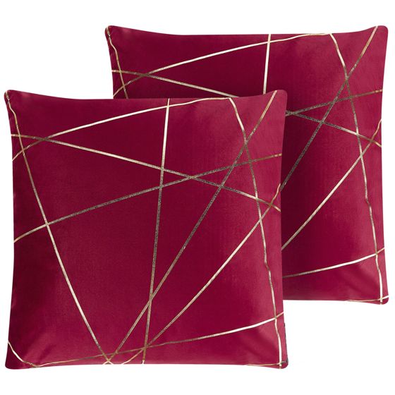 Set med 2 prydnadskuddar PINUS 45 x 45 cm Sammet Röd Geometriskt tryck