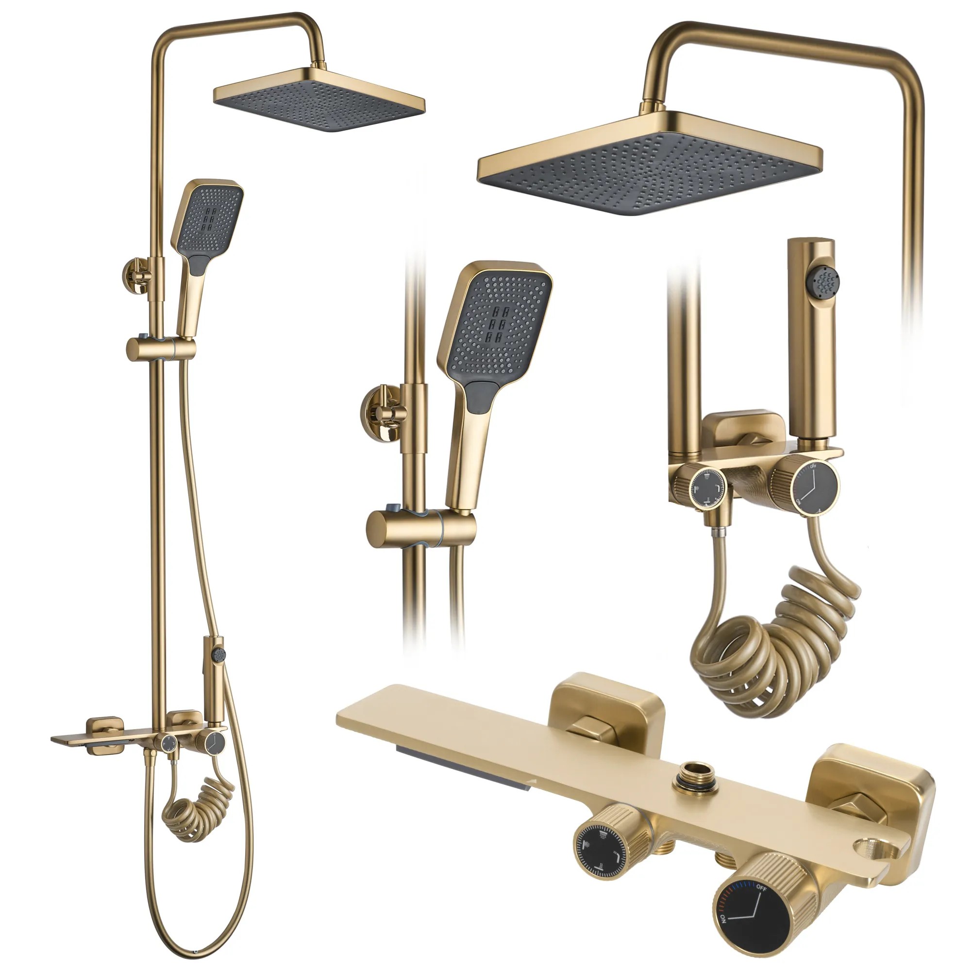 REA Duschset HELIX Borstat Guld, 38x30x114,5cm