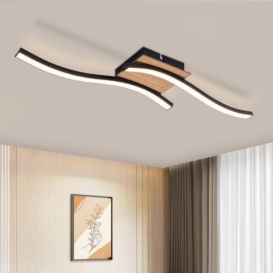 NETTLIFE 12 W LED - taklampa, trä, 3000 K, varmvit, modern design, svart, metall