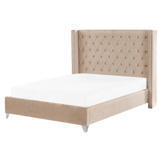 Säng med lamellram Sammet LUBBON 160 x 200 cm Beige