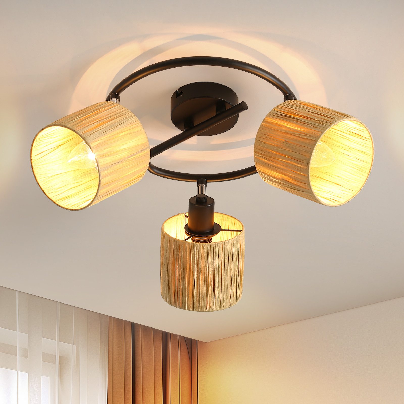 NETTLIFE takspotlight 3 lågor E14 natursvart taklampa papper för vardagsrum