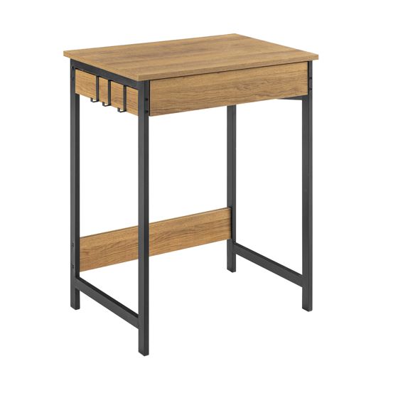 SoBuy Kompakt datorskrivbord hem kontor skrivbord med 1 låda och 2 krokar platsbesparande arbetsbord för kontor eller sovrum naturlig 60 x 40 x 77 cm FWT43-N