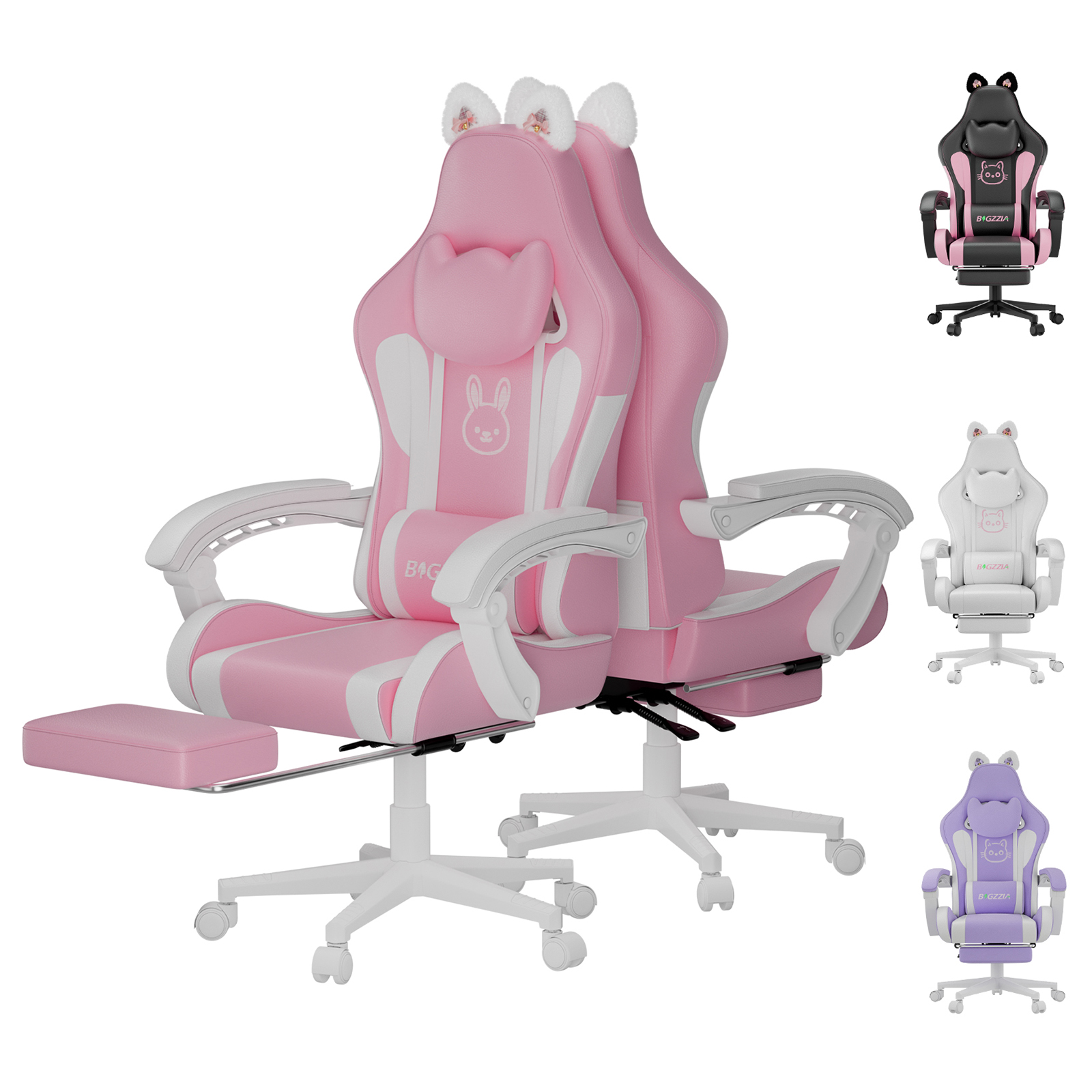 Toimistotuoli J ergonomisk bred sits mjukt tyg roterande hem kontor vit rosa