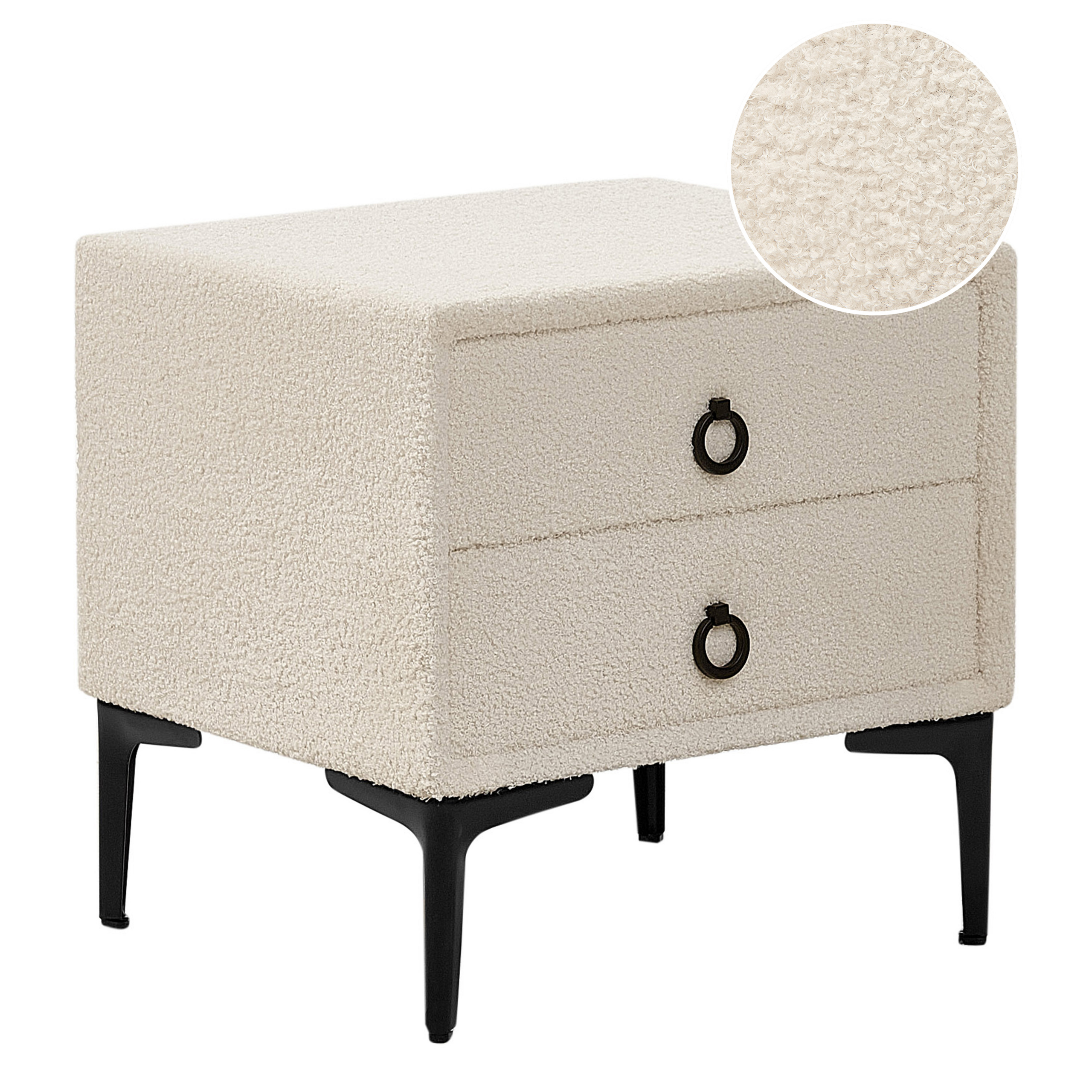 Sängbord med 2 förvaringslådor SEZANNE Bouclé Off-White