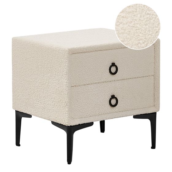 Sängbord med 2 förvaringslådor SEZANNE Bouclé Off-White