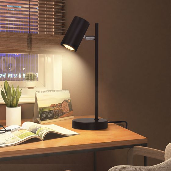NETTLIFE Nattduksbordslampa, svart, för vardagsrum, vridbar 350°, GU10, metall, industriell stil