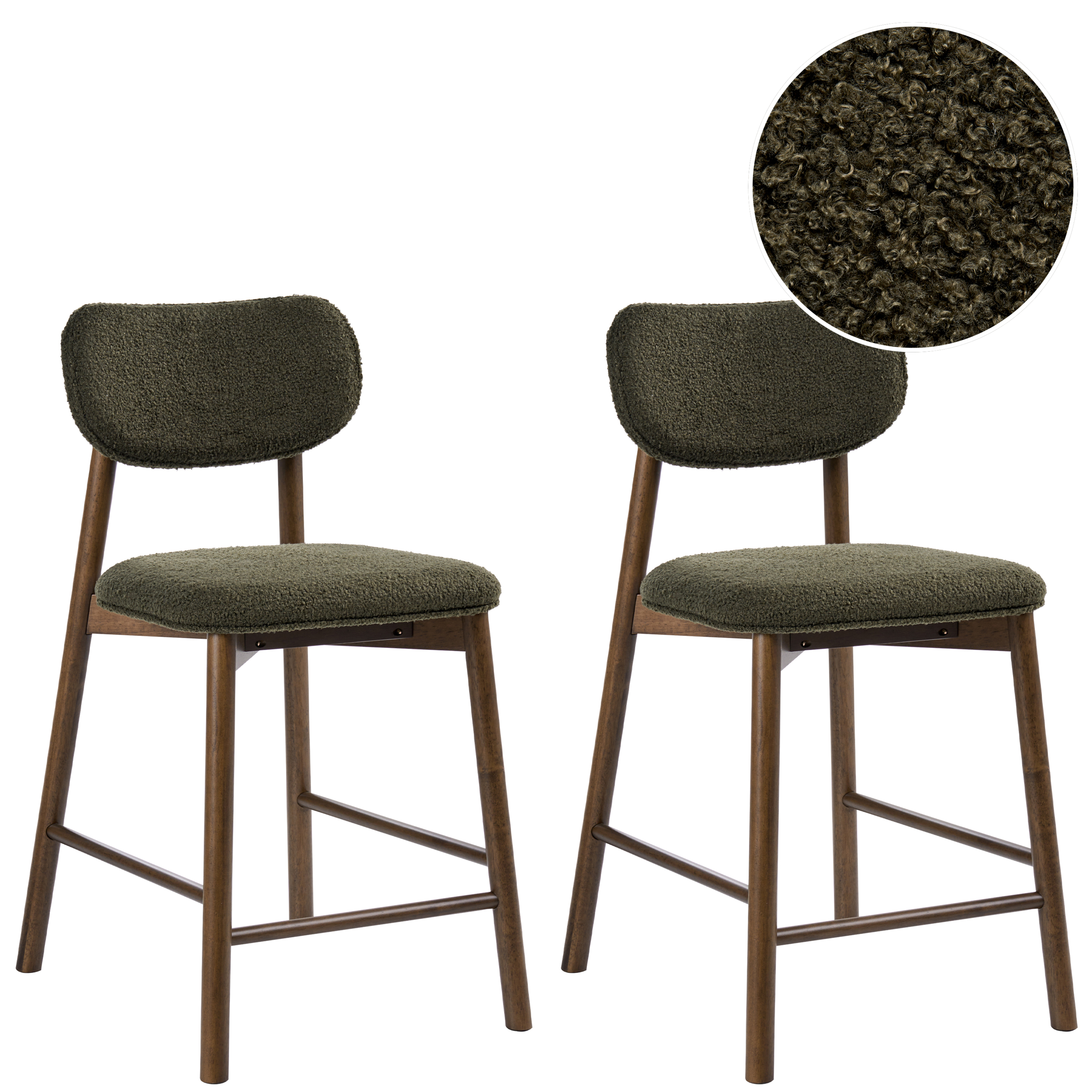 Set med 2 barstolar MILLS Bouclé Brun/ Grön