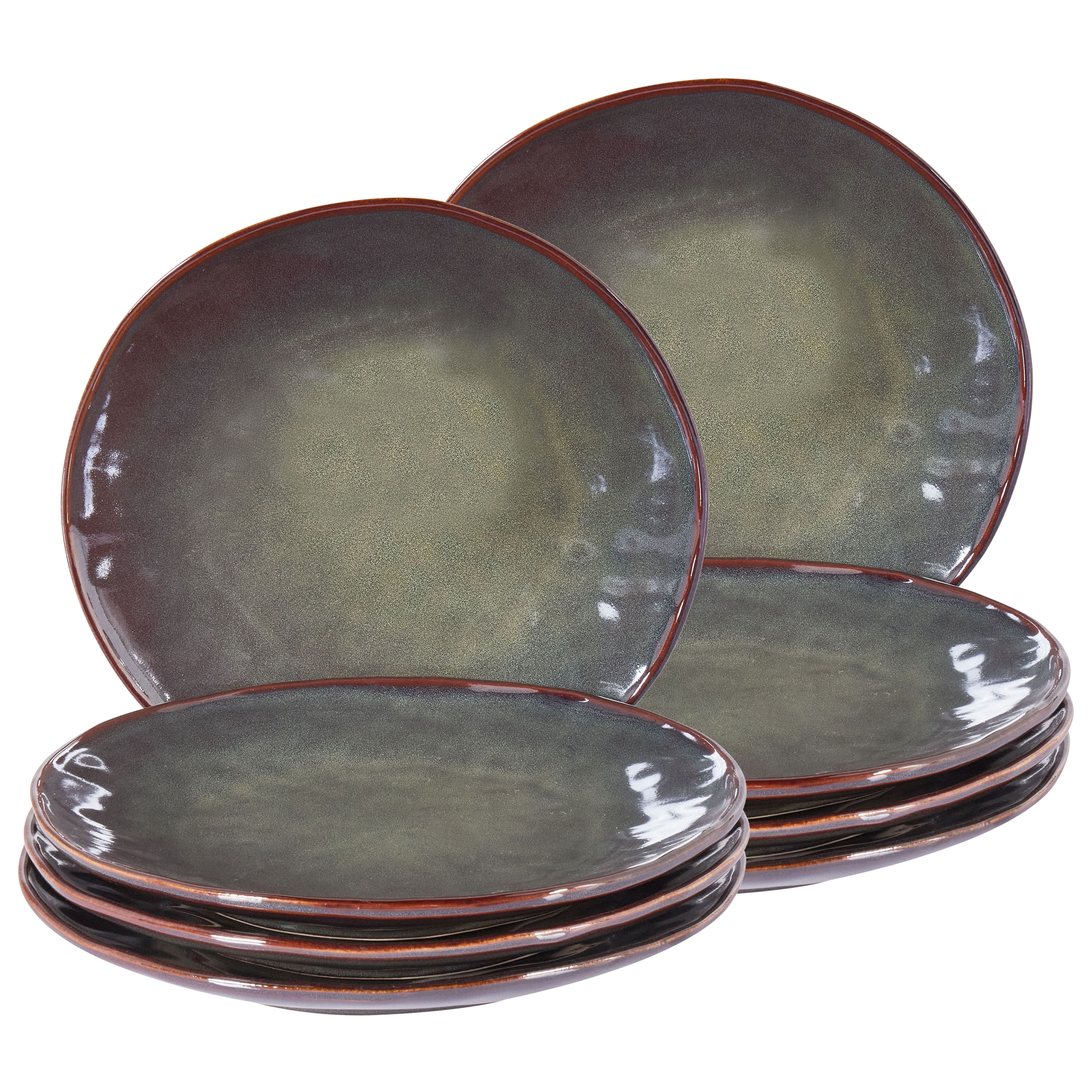 Set med 8 middagstallrikar THYME Stengods Mörkgrön 28 cm