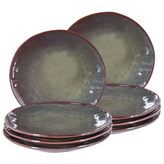 Set med 8 middagstallrikar THYME Stengods Mörkgrön 28 cm