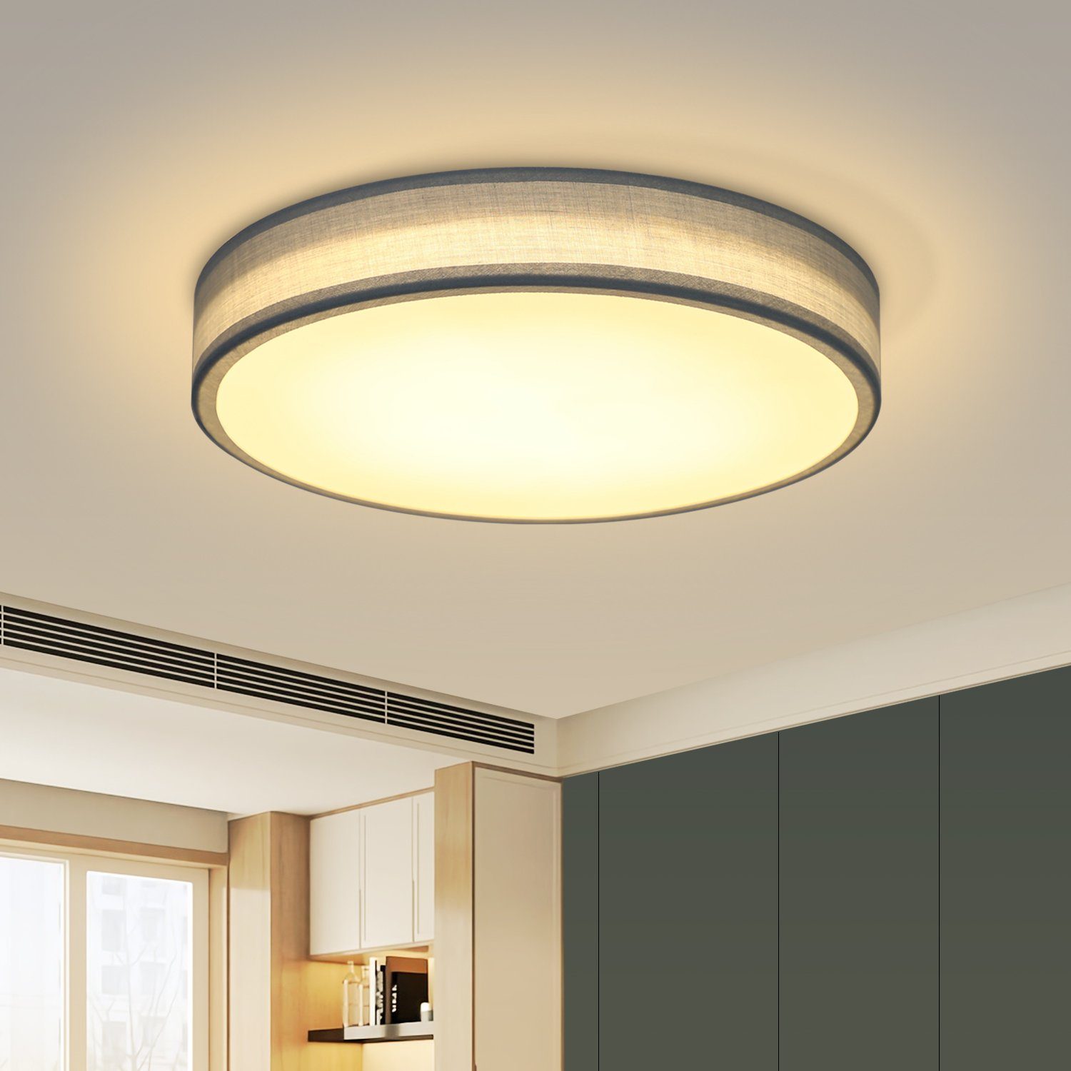 NETTLIFE LED-taklampa, för sovrum, modern, tygskärm, rund, 3000 K, 12 W