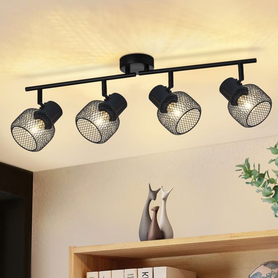 NETTLIFE 4 spotlights, max. 25 W svart, metall Taklampa, 4 vridbara, glödlampor 330° E27