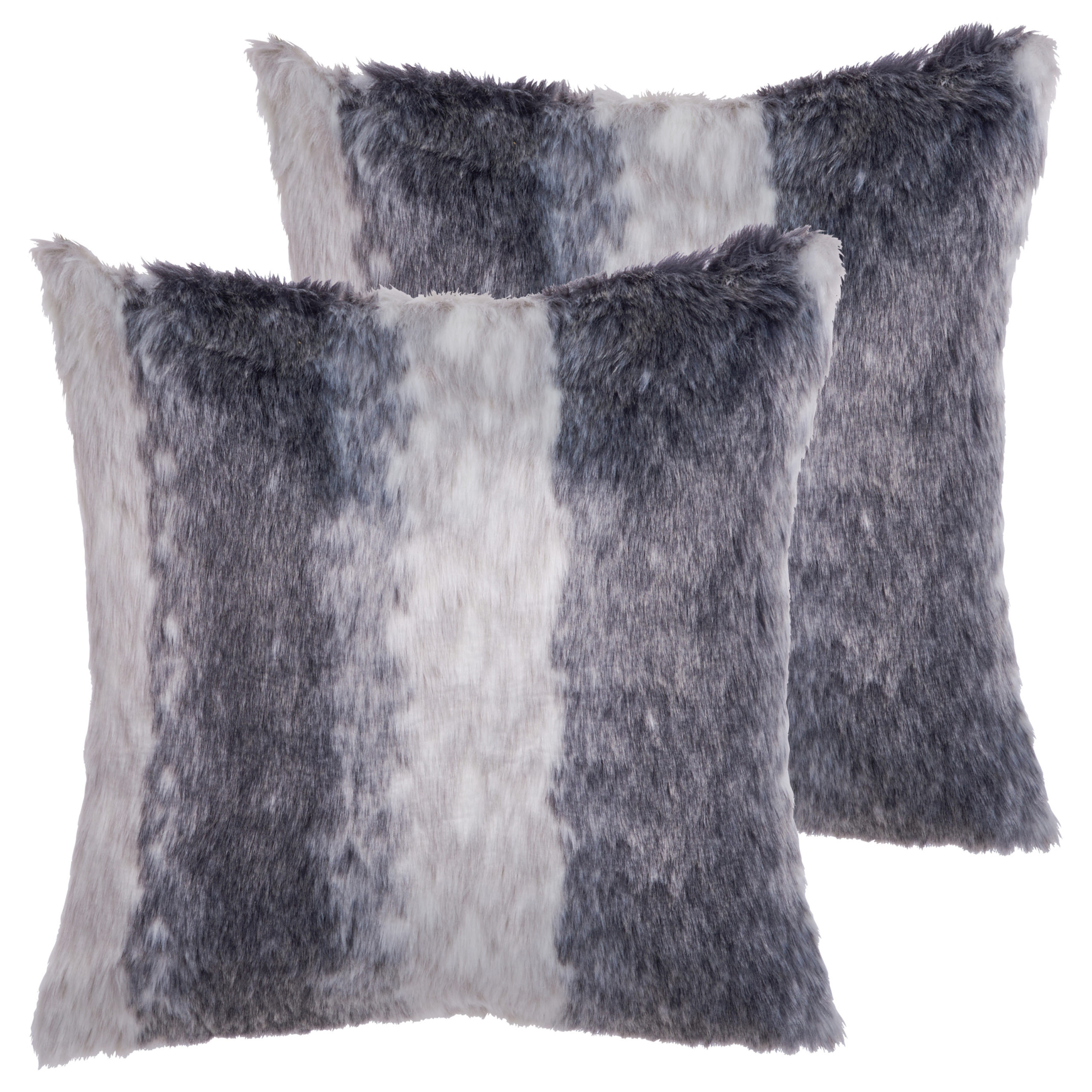 Set med 2 prydnadskuddar HORDEUM 45 x 45 cm Fuskpäls Grå Randigt