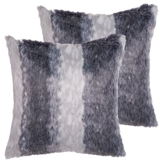 Set med 2 prydnadskuddar HORDEUM 45 x 45 cm Fuskpäls Grå Randigt