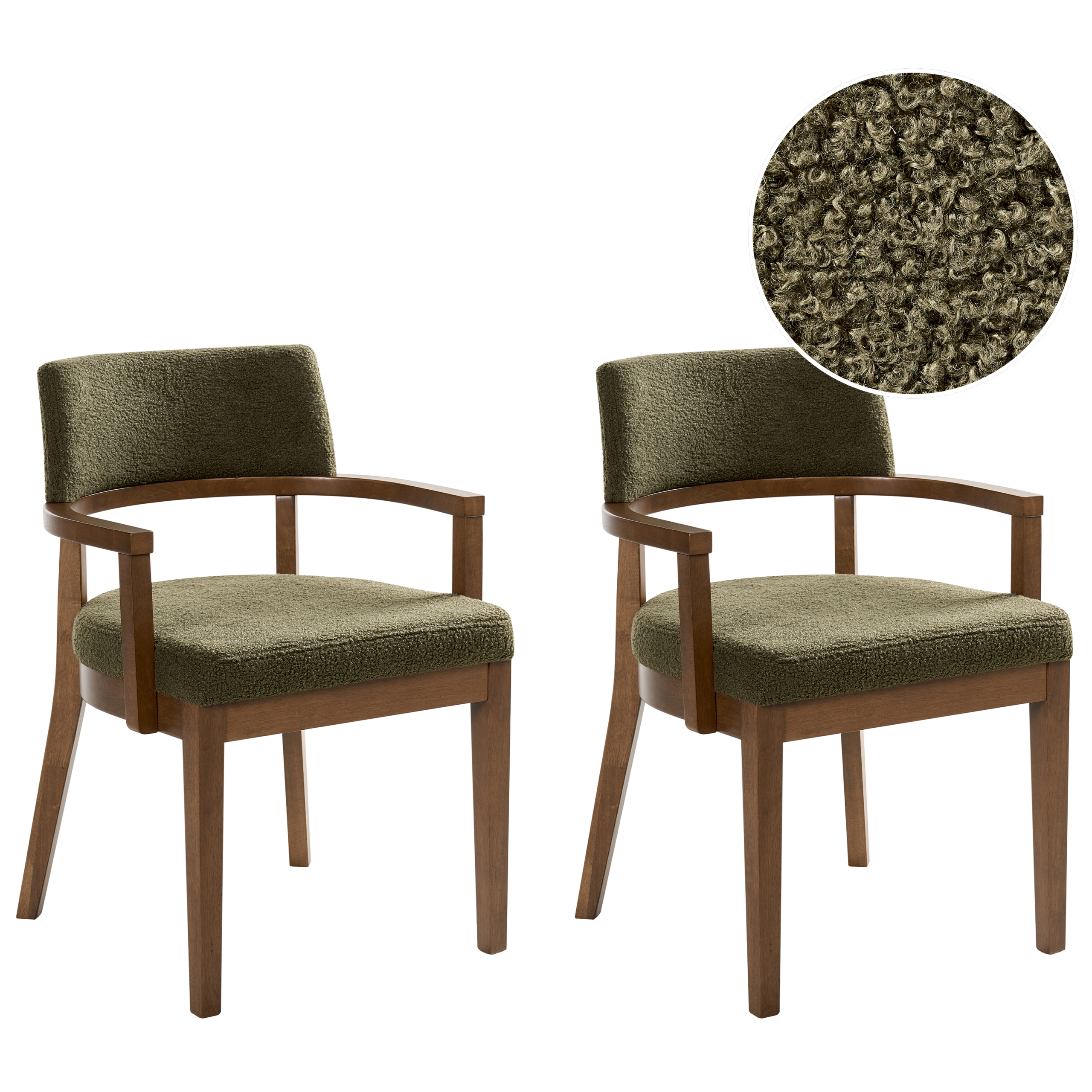 Set med 2 matstolar DALBO Bouclé Brun/ Grön