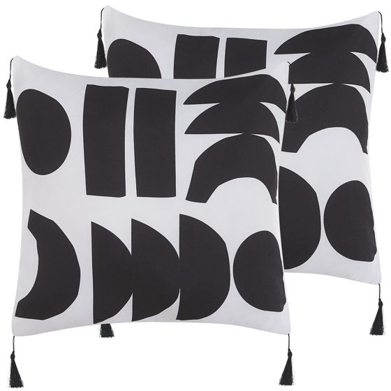 Set med 2 prydnadskuddar LIRIOPE 45 x 45 cm Svart/ Vit Geometriskt tryck