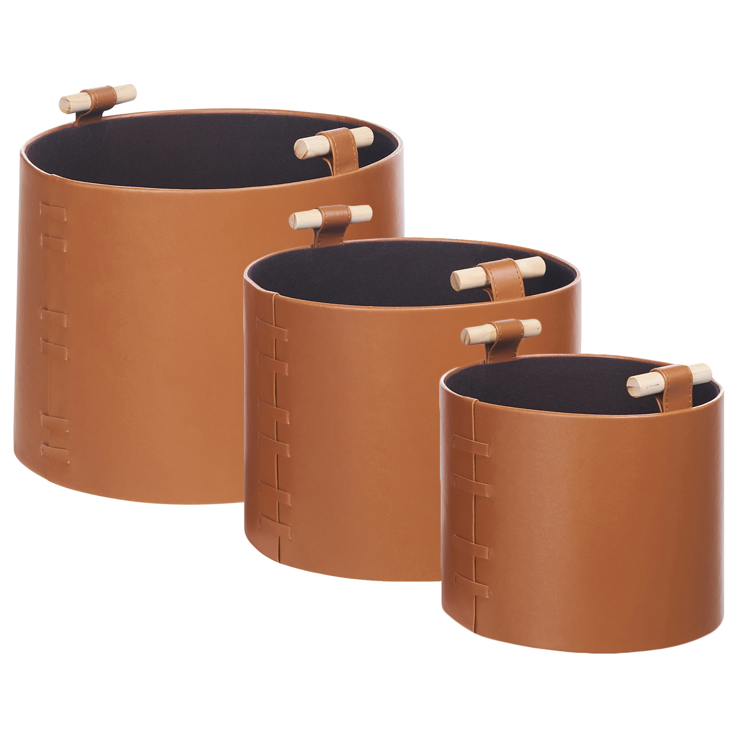 Set med 3 korgar ARAM Konstläder Brun
