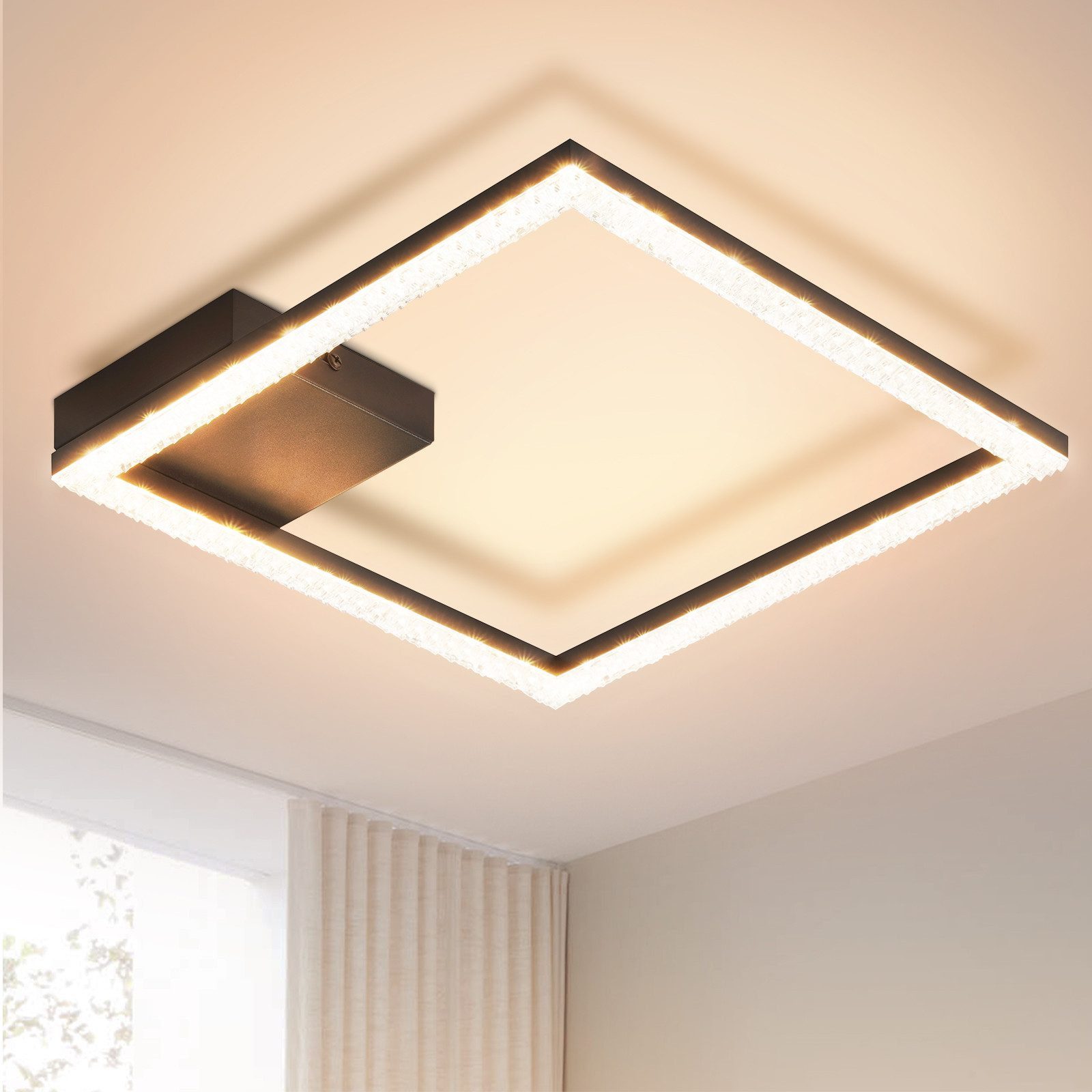 NETTLIFE LED - taklampa, 12W, varmvit kristalllampa, 3000KLjus, svart, modern, fyrkantig, metalllampa