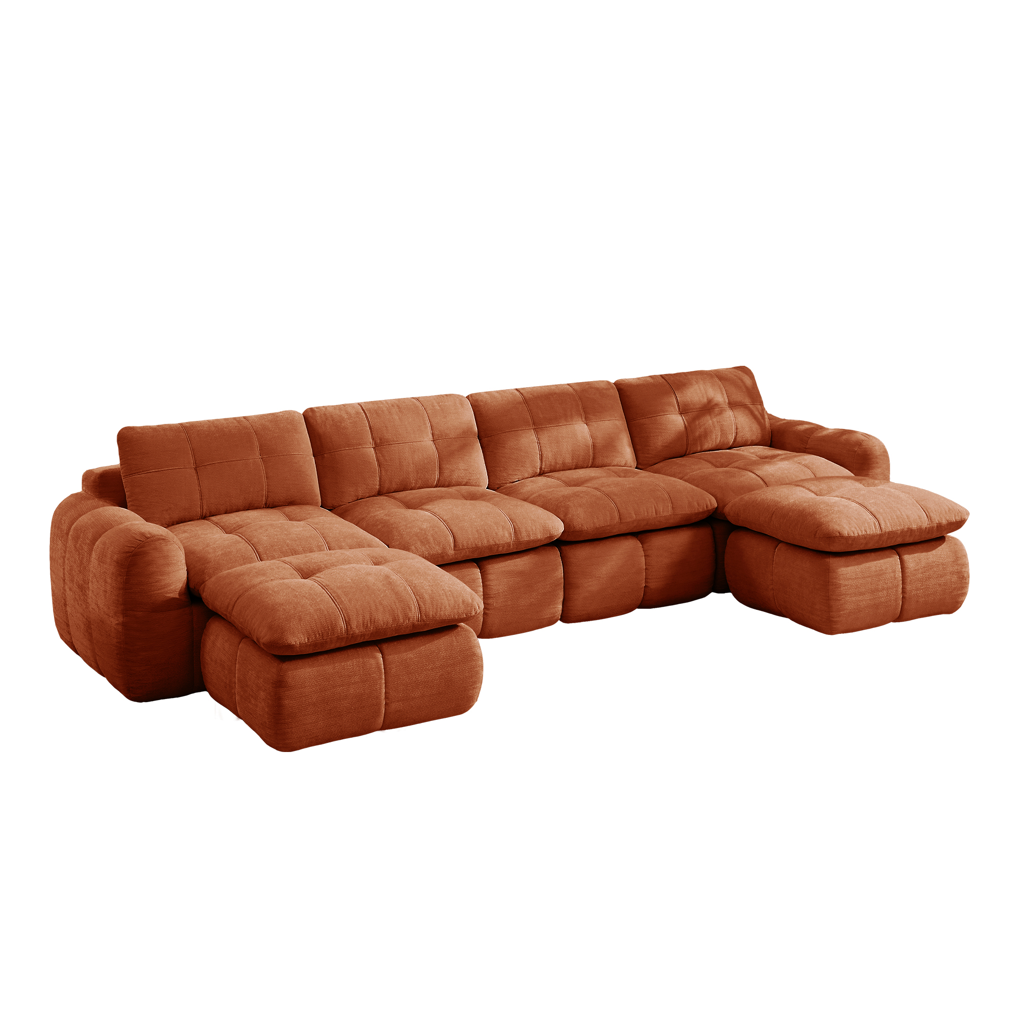 4-sitssoffa med 2 fotpallar, minimalistisk, chenille-orange