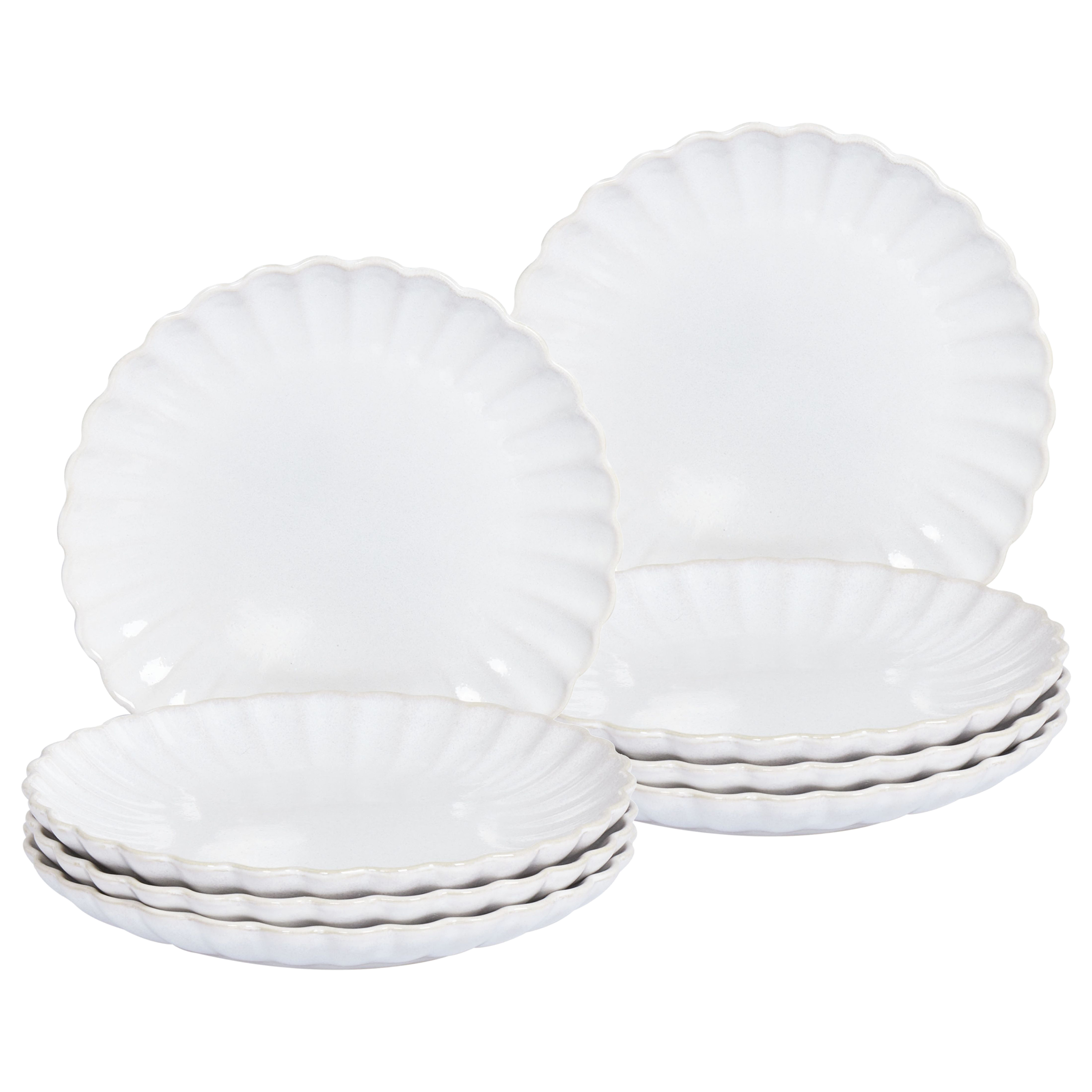 Set med 8 assietter NETTLE Stengods Off-White 21 cm