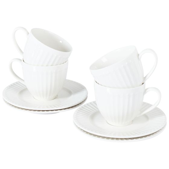 Set med 4 koppar med fat COWSLIP Porslin Vit