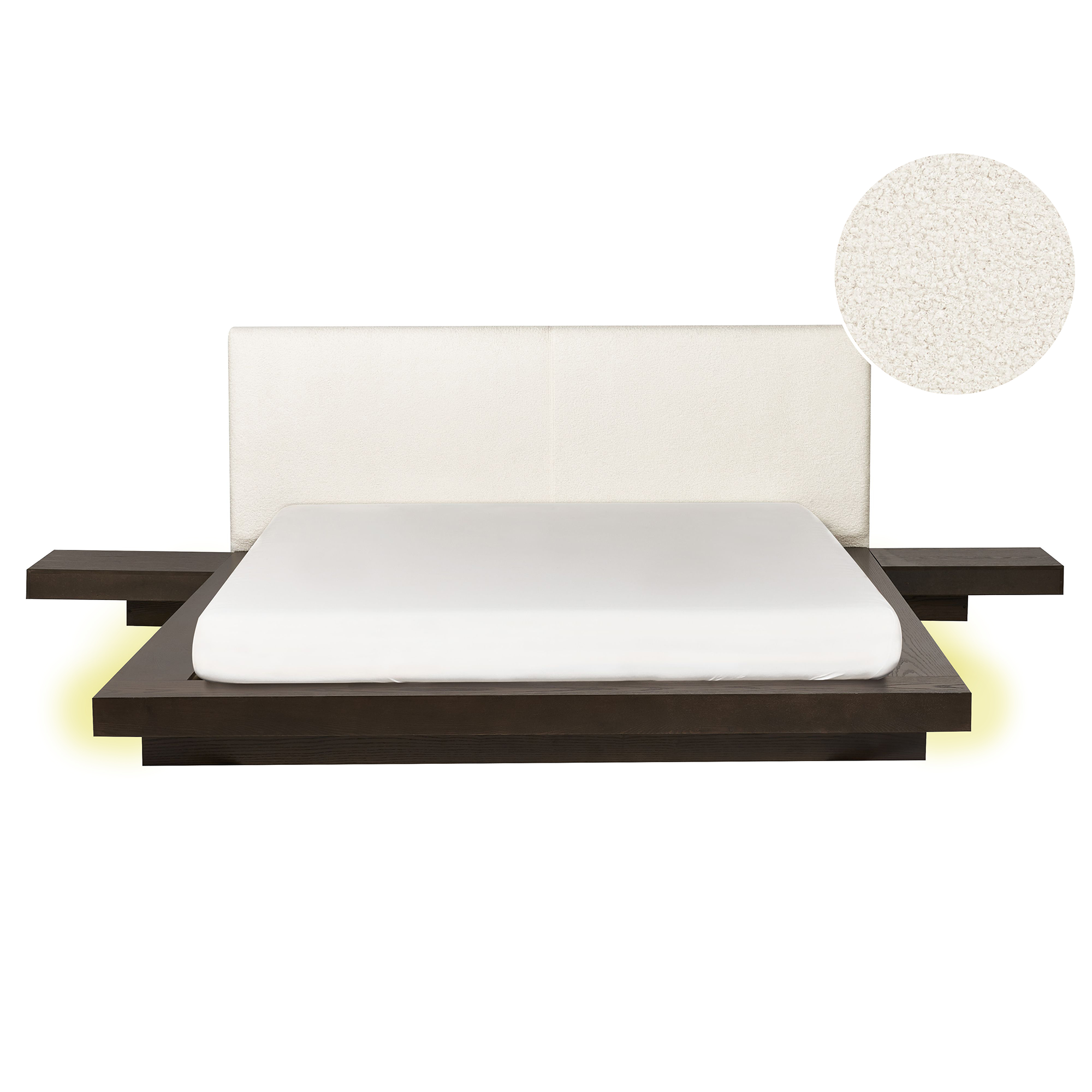 Säng med LED-belysning Bouclé ZEN 160 x 200 cm LED Mörk askfanér