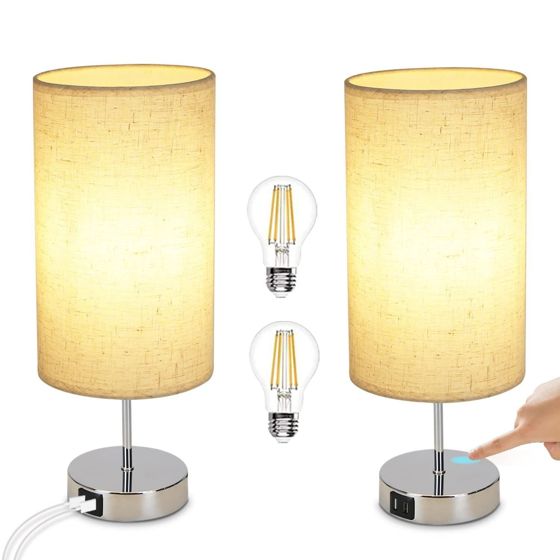 NETTLIFE Vintage - dimbar touch-nattlampa, E27, USB - med laddningsfunktion, LED varmvit, dimbar
