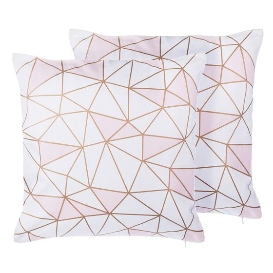 Set med 2 prydnadskuddar CLARKIA 45 x 45 cm Bomull Rosa Geometriskt tryck