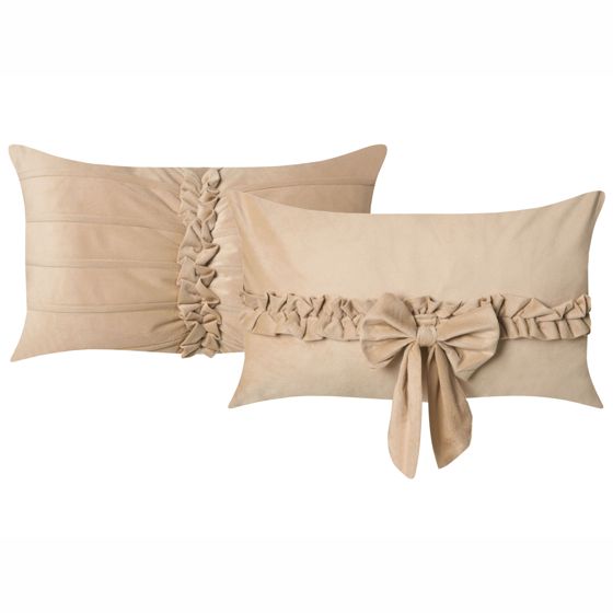 Set med 2 prydnadskuddar BELLE 30 x 50 cm Sammet Beige Monokromt