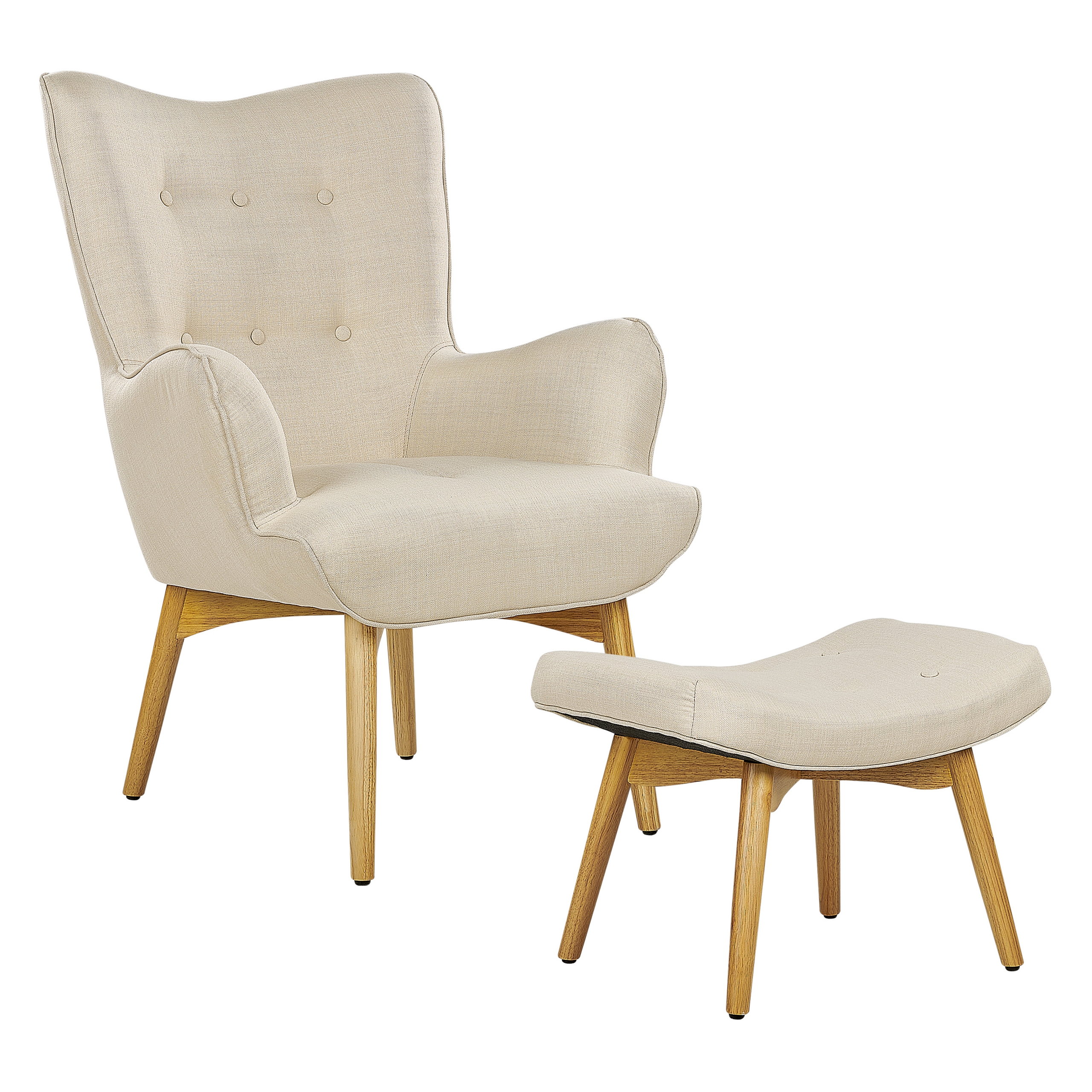 Öronlappsfåtölj VEJLE med fotpall Ljusbeige