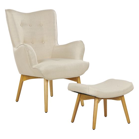 Öronlappsfåtölj VEJLE med fotpall Ljusbeige